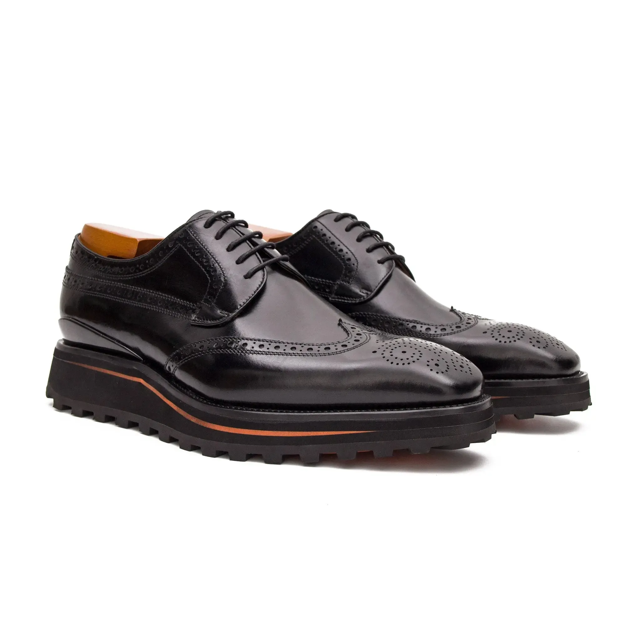 Thick-soled calfskin formal brogue derby shoes