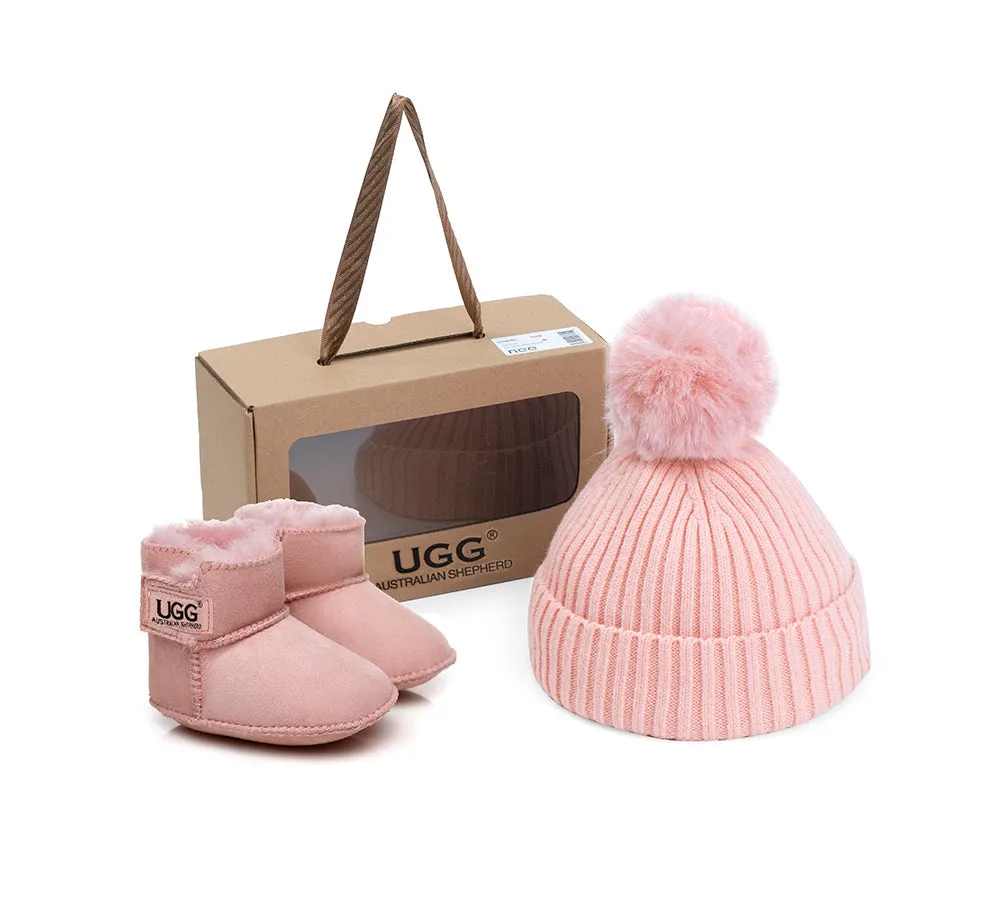 UGG Baby Gift Pack Erin Bootie with Pom Pom Beanie