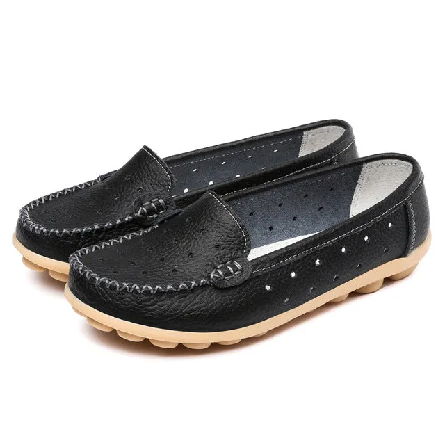 Women genuine Leather Shoes Slip on women Flats Comfort shoes woman moccasins Spring summer Winter shoes