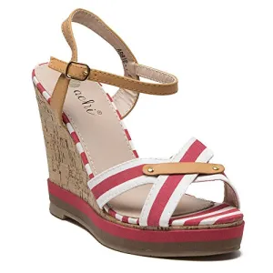 Women's Abbie-1 Nautical Sailor Stripe Platform Wedges Sandals